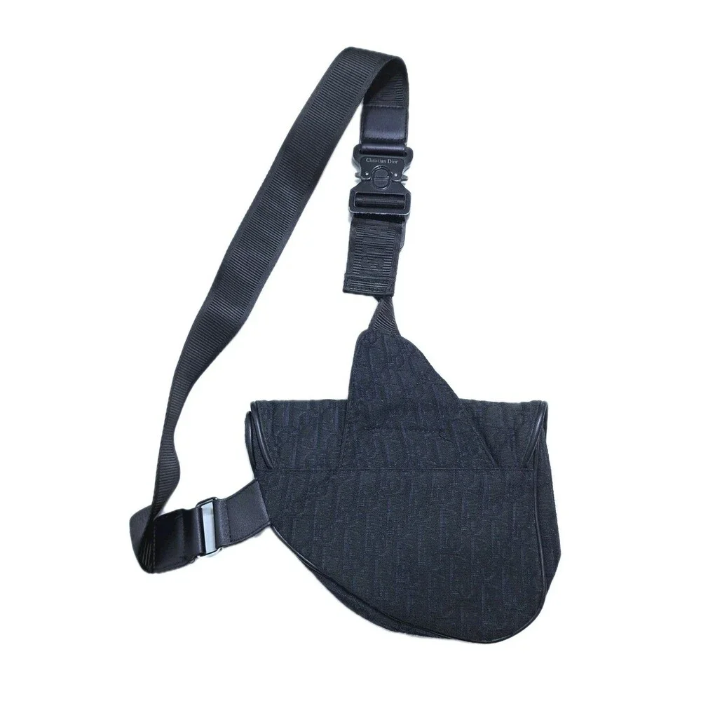 Mens Saddle Bag Black Oblique Jacquard Crossbody Logo Print